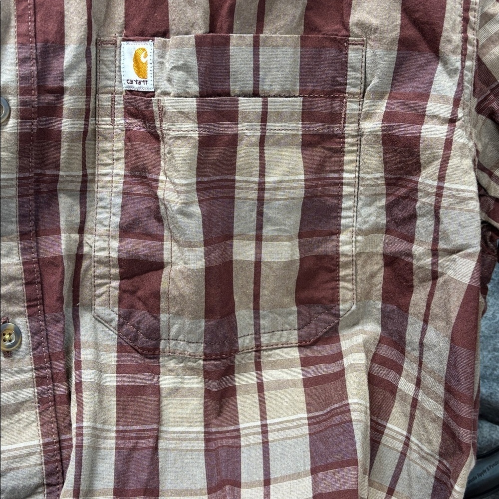 Carhartt relaxed fit  full button down Plaid long sleeve Shirt  double pocket XL - Picture 9 of 10